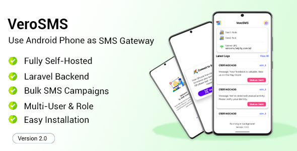 VeroSMS – Android SMS Gateway Source Code + Laravel Admin Panel