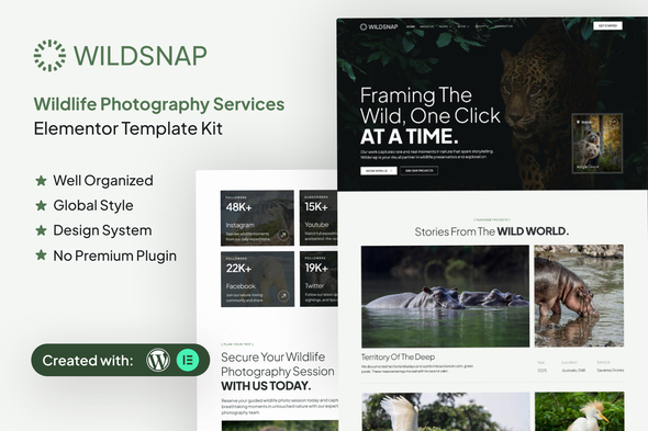 Wildsnap - Wildlife Photography Services Elementor Template Kit