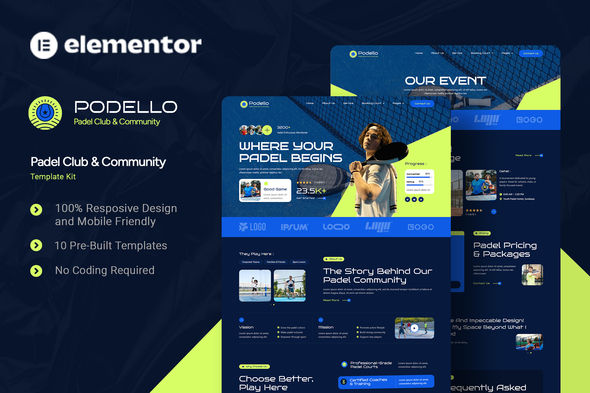 Podello - Padel Club & Community Elementor Template Kit