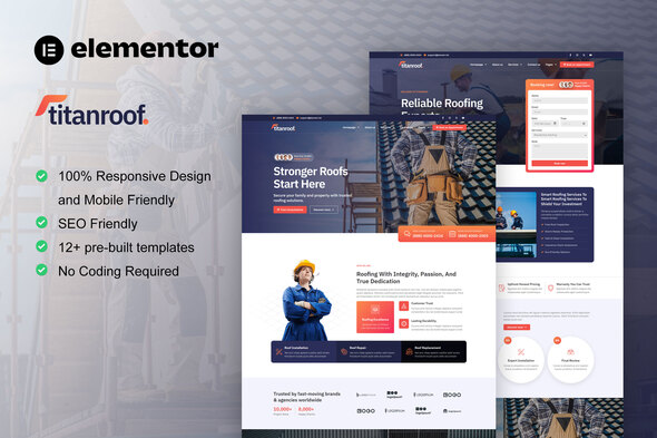TitanRoof - Roofing Services Elementor Pro Template Kit
