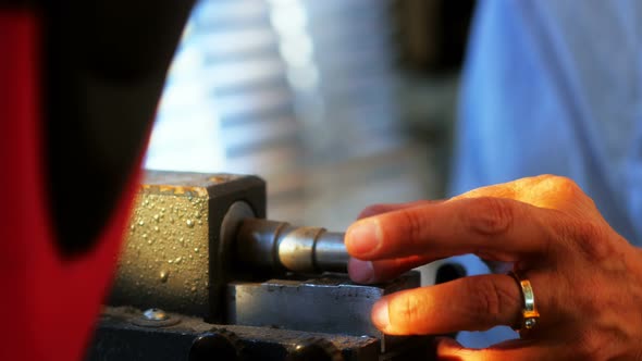 Craftswoman working in workshop