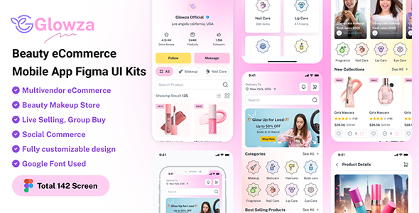 Glowza – Beauty eCommerce Mobile App Figma UI Kits