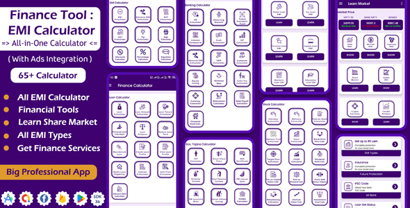 Finance Tool - EMI Calculator - Learn Share Market - Android App with Ads Integration