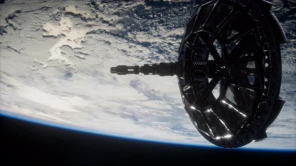 Futuristic Space Satellite Orbiting the Earth