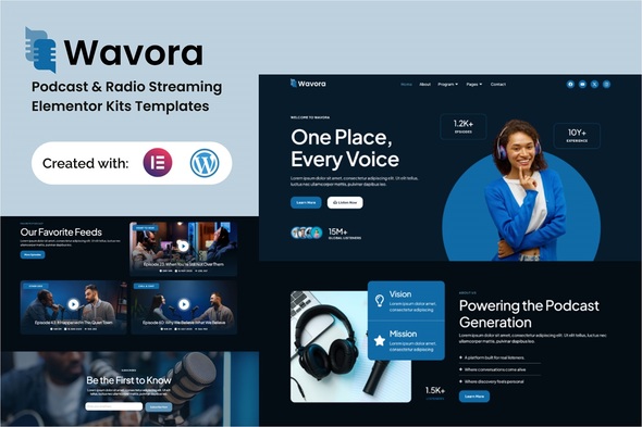 Wavora - Podcast & Radio Streaming Elementor Template Kit