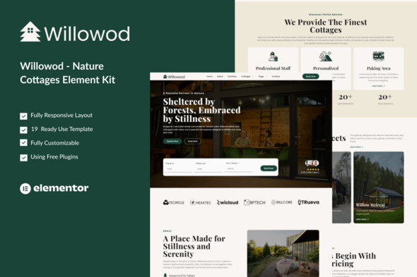 Willowod - Nature Cottages Elementor Template Kit