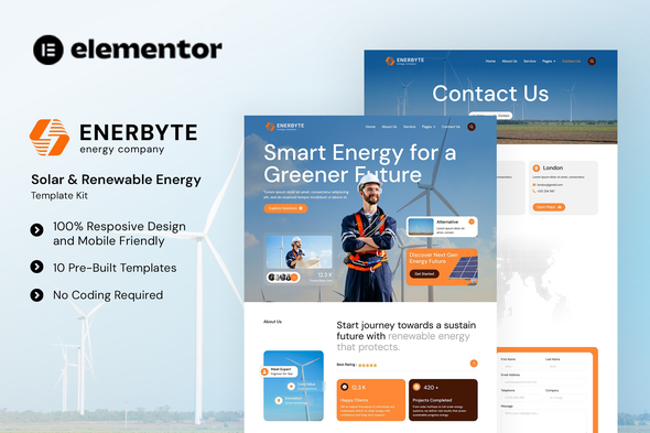 Enerbyte - Solar & Renewable Energy Elementor Template Kit