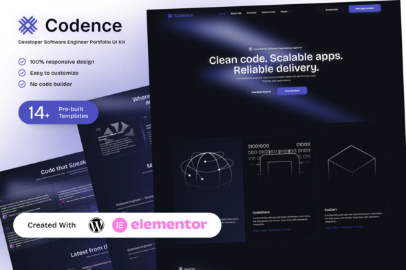 Codence – Developer Software Engineer Portfolio Elementor Template Kit