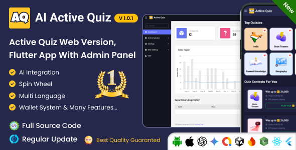 AI Active Quiz - Quiz Game - Web Version - Flutter Full App + Admin Panel (SaaS)