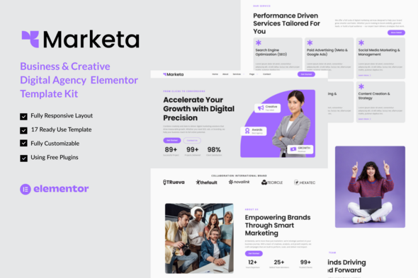 Marketa - Business & Creative Digital Agency  Elementor Template Kit