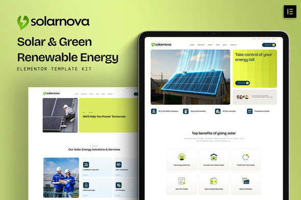Solarnova - Solar & Green Renewable Energy Elementor Template Kit
