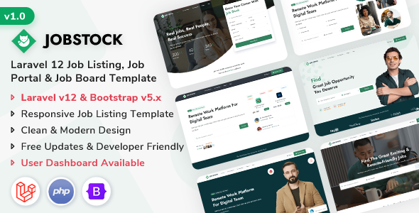 JobStock - Laravel 12 Job Listing, Job Portal Landing & Admin Dashboard Template