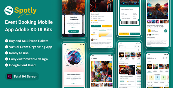 Spotly – Event Booking Mobile App Adobe XD UI Kits