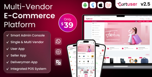 CartUser Multi-Vendor E-commerce - Complete eCommerce Mobile App, Web, Admin and Seller Panel