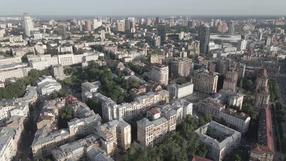 View of Kyiv From Above. Ukraine. Aerial View, Gray, Flat