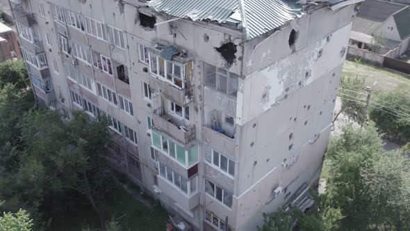 War in Ukraine  a Destroyed Building in the City of Makariv