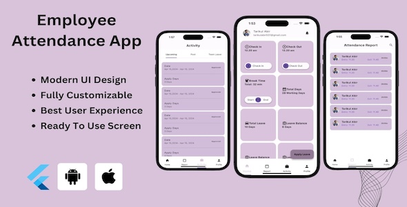 Attendance App - Employee Attendance Management Flutter App | Android & iOS Mobil App Template