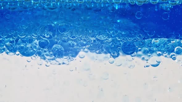 Macro Shot of Various Air Bubbles in Water Rising Up on Light White Background