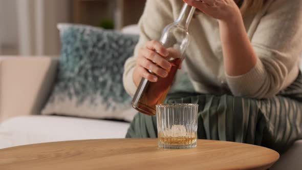 Woman Alcoholic Drinking Strong Alcohol at Home