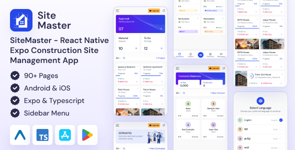 SiteMaster - React Native Expo Construction Management App Template