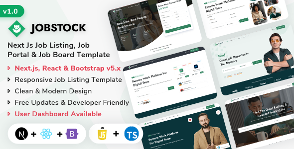 JobStock - NextJs Job Listing, Job Portal Landing & Admin Dashboard Template