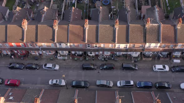 Terraced Working Class Housing in Luton Aerial View at Sunset