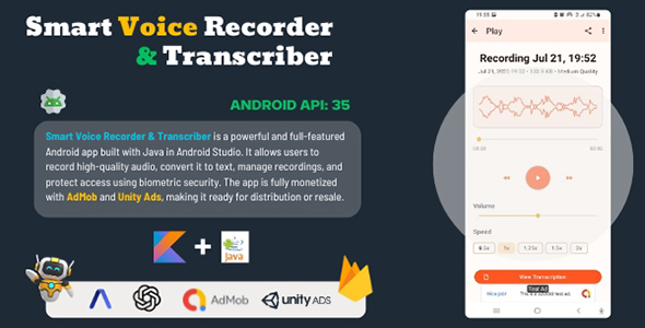 Smart Voice Recorder & Transcriber - Android App (Java)