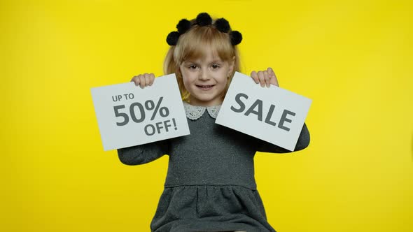 Girl Showing Sale and Up To 30 Percent Off Discount Advertisement Inscriptions. Black Friday Concept