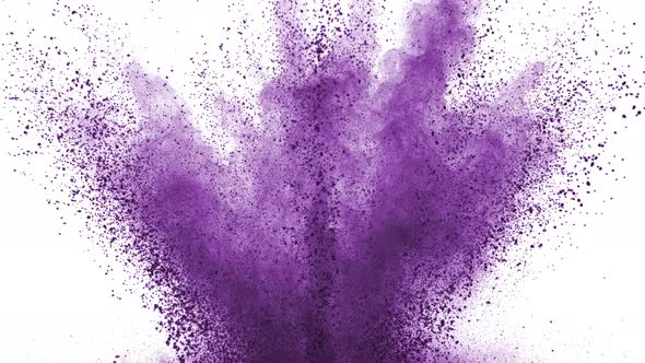 Purple powder exploding on white background in super slow motion, shot with Phantom Flex 4K alt