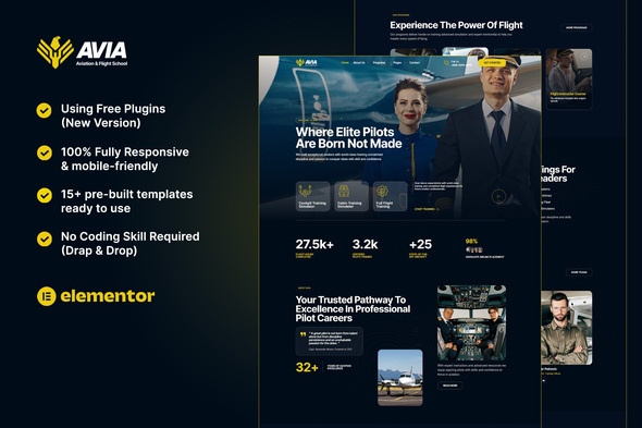 Avia - Aviation & Flight School Elementor Template Kit
