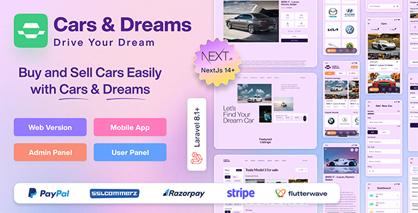 Car Buy-Sell full classified | Flutter Mobile App, Laravel API, Next.js Web