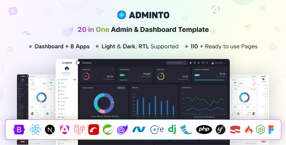 Adminto - Bootstrap React NextJs Angular Laravel Blazor RoR PHP Admin Dashboard HTML Template