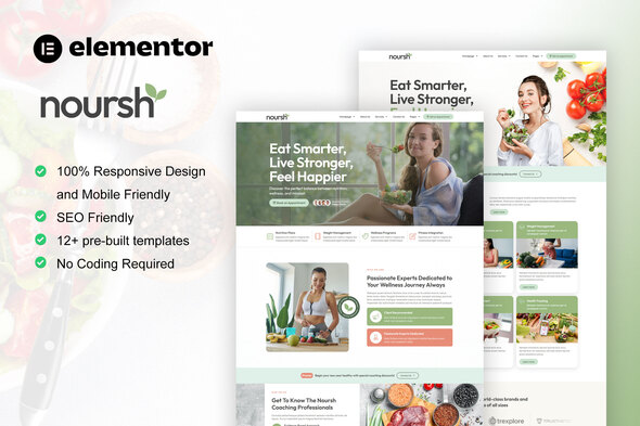 Noursh - Healthy Food & Nutrition Elementor Pro Template Kit