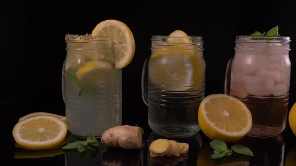 Lemonade In Jar Panning With Ginger And Lemon Slices