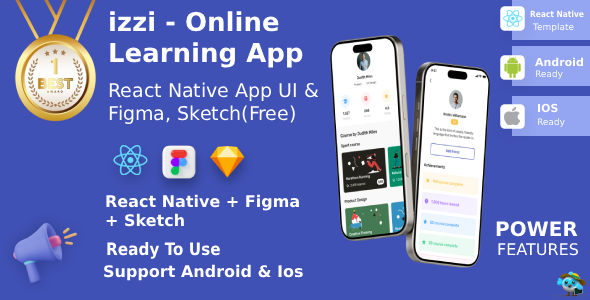 Online Learning App ANDROID + IOS + FIGMA + Sketch | UI Kit | ReactNative | Izzi