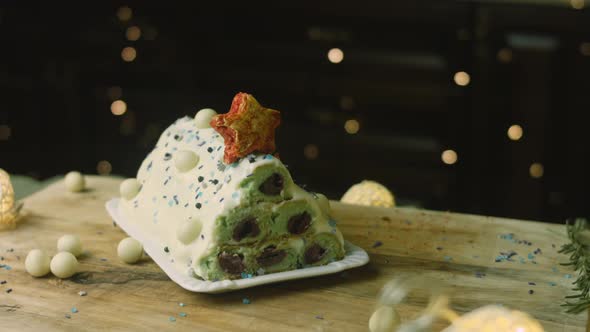 Cake with Green Dough Sour Cherries and Sour Cream