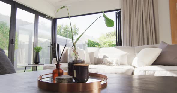 General view of luxury living room with sofa and table