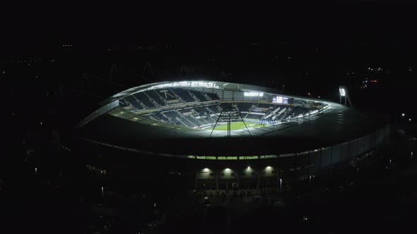 An aerial view of the KCOM Stadium in Hull, during a night match in the Championship.