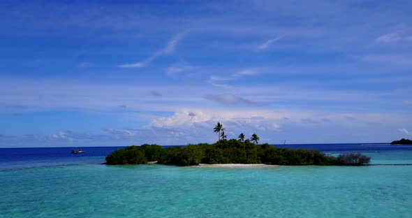 Luxury birds eye copy space shot of a sunshine white sandy paradise beach and blue sea background 