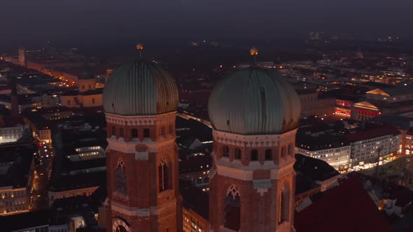 Scenic Close Up Shot of Two Church Towers of Frauenkirche Church Cathedral in Munich, Germany From