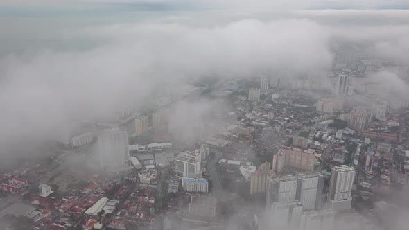 Drone shot low cloud of Georgetown condos and apartment