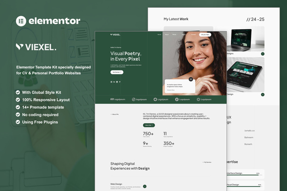 Viexel - CV & Personal Portfolio Elementor Template Kit