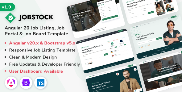 JobStock - Angular 20 Job Listing, Job Portal Landing & Admin Dashboard Template
