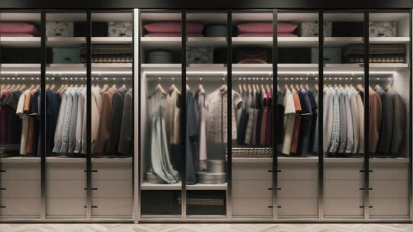 Wardrobe With A Variety Of Clothes