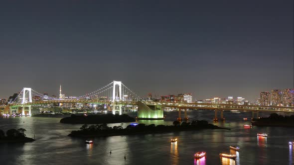 Beautiful Rainbow bridge in Tokyo city in Japan