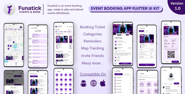 Funatick - Events, Ticket Booking, Tracking and Management Flutter App UI Kit
