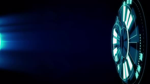 Rotation of glowing blue circle technology on black background