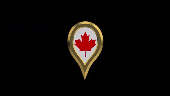 Canada Flag 3D Rotating Location Gold Pin Icon