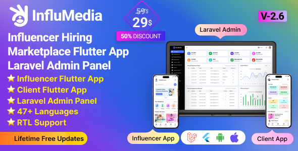 Influencer Hiring Marketplace Flutter App Laravel Admin Panel