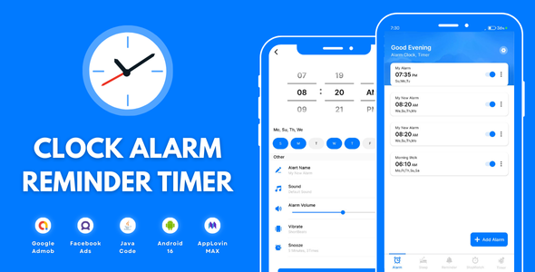 Clock Alarm Reminder Timer with AdMob Ads Android